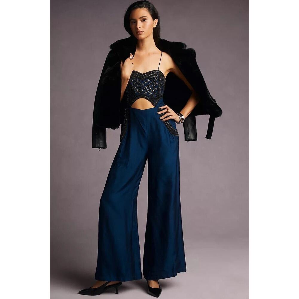 NWT-Anthropologie Pinnacle by Shruti Sancheti Embroidered Jumpsuit SizeM Ret$250